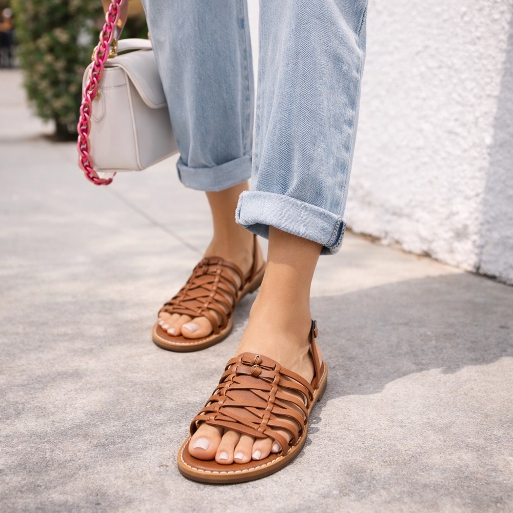Madewell Brown Leather Woven Slingback Sandals Size 9 Huarache Minimalist